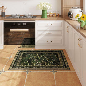 Rugcomf door rug showcases artful floral pattern brightening entryways.