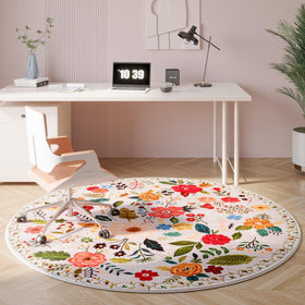 Rugcomf beige round rug blends warm tones with soft texture.