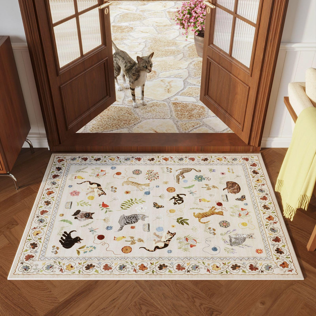 Rugcomf boho floral animal design rug adds vibrant charm to spaces.