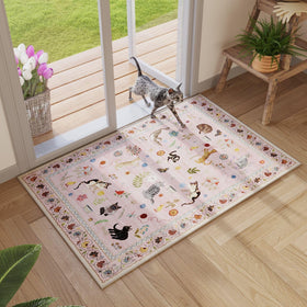Rugcomf boho floral cat door mat; ideal for entryways