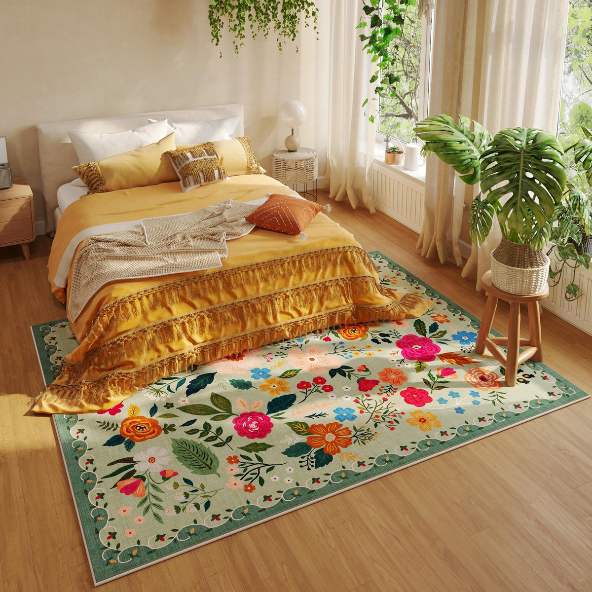 Rugcomf digital vintage medallion green adds timeless charm.