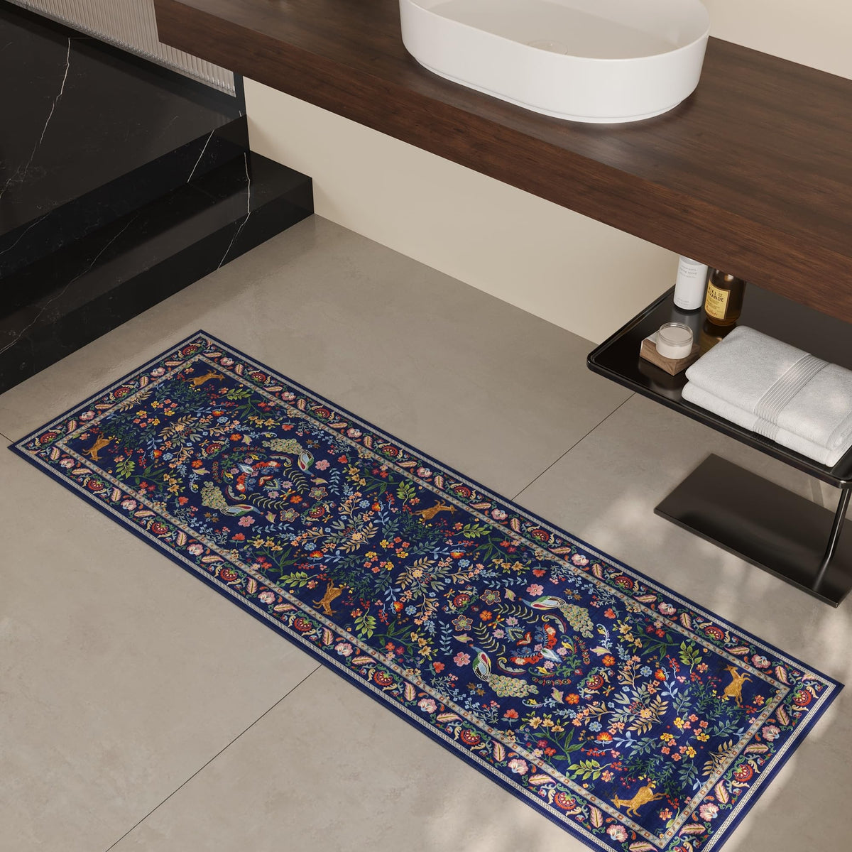 Rugcomf blue entryway-hallway-kitchen rug suits high-traffic areas.