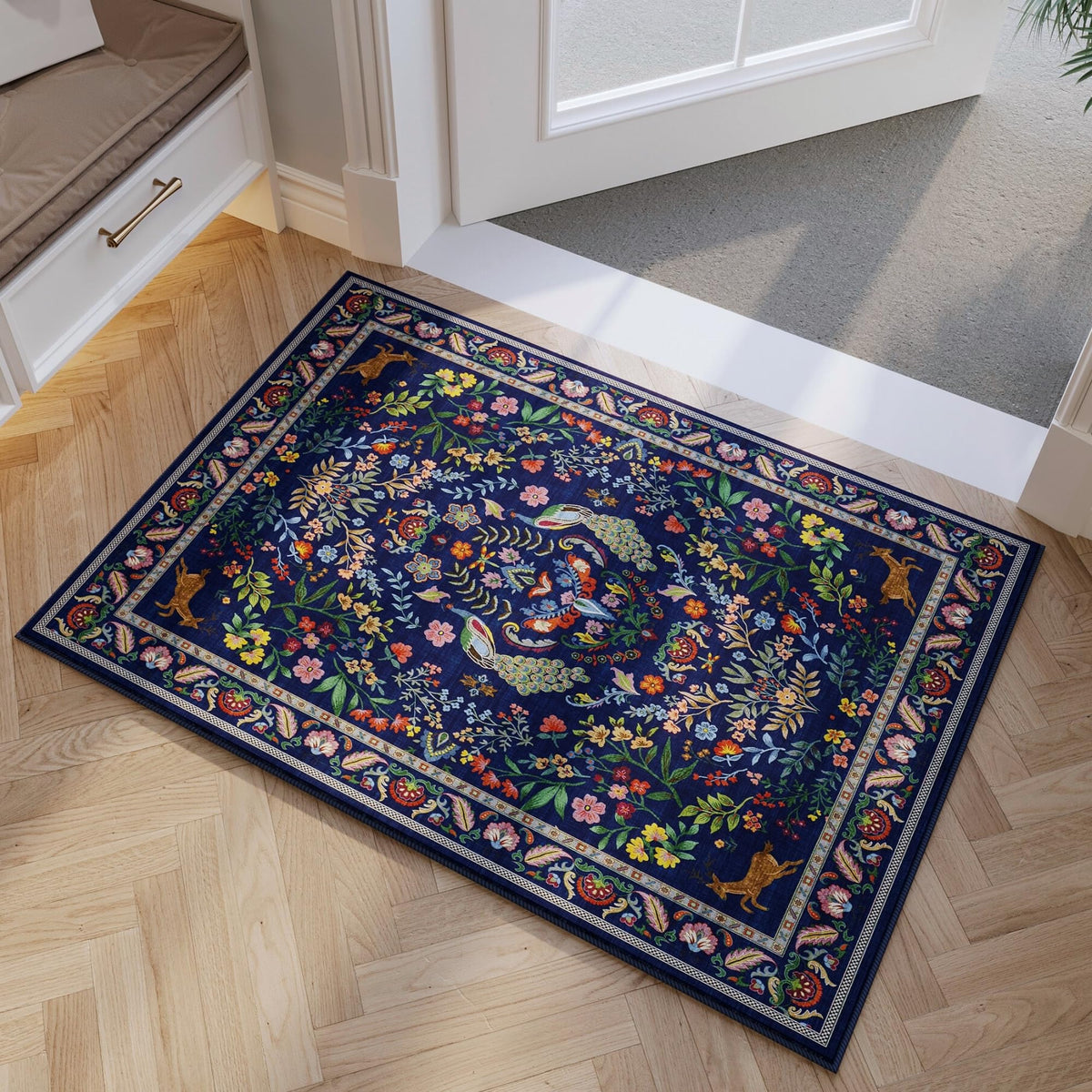 Rugcomf entryway rug 2x3 blue with floral design for doorways