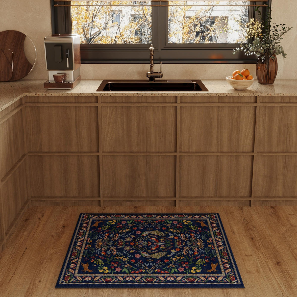 Rugcomf floral design blue rug adds color to entryways