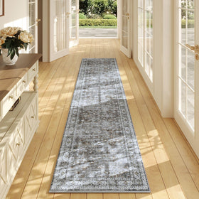 Rugcomf hallway runner 2x10 grey non-slip for safe high-traffic entryways
