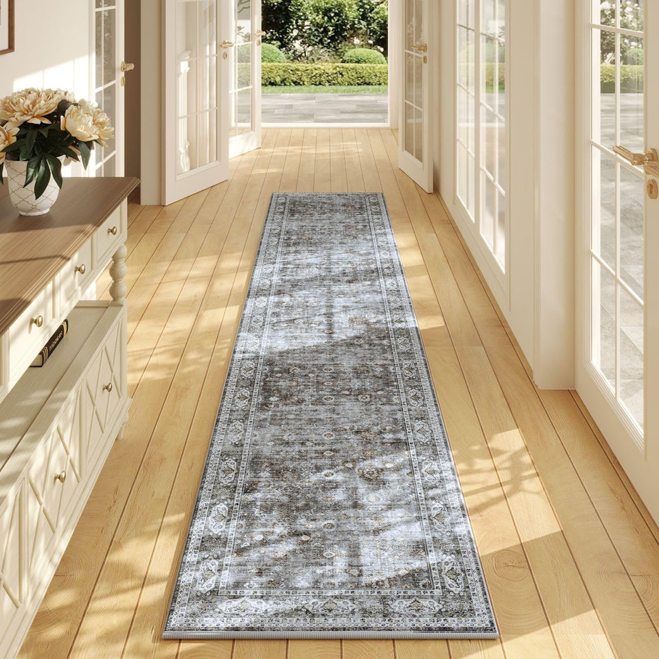 Rugcomf hallway runner 2x10 grey non-slip for safe high-traffic entryways