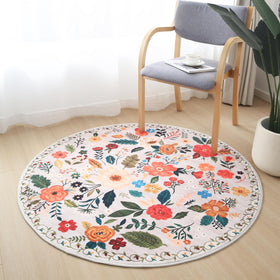 Rugcomf kid-friendly round rug stands up to daily family activity.
