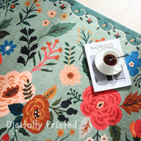 Rugcomf kid-pet-friendly rug green handles everyday messes.