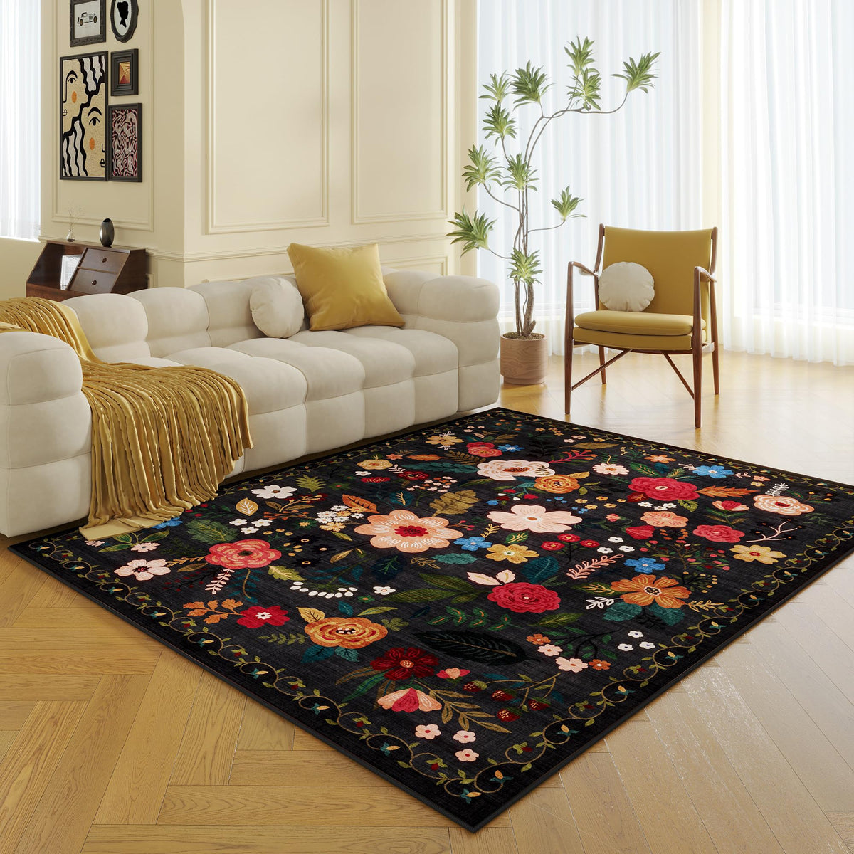 Rugcomf 5x7 rug suits living rooms and bedrooms.