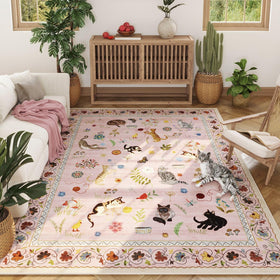 Rugcomf living room rug 5x7 pink floral animal pattern enhances cozy spaces.