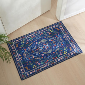 Rugcomf low pile blue rug fits under doors smoothly