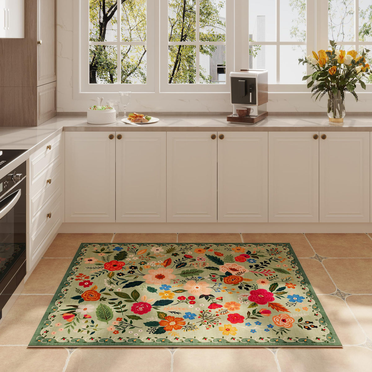 Rugcomf low-pile soft underfoot rug green for high-traffic areas.