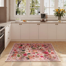 Rugcomf low-profile pink door mat suitable for door clearance.