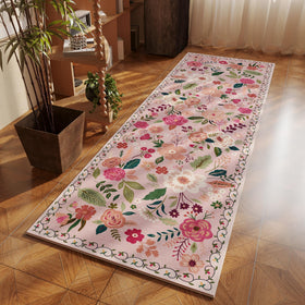 Rugcomf machine-washable pink rug simplifies quick cleanup after spills