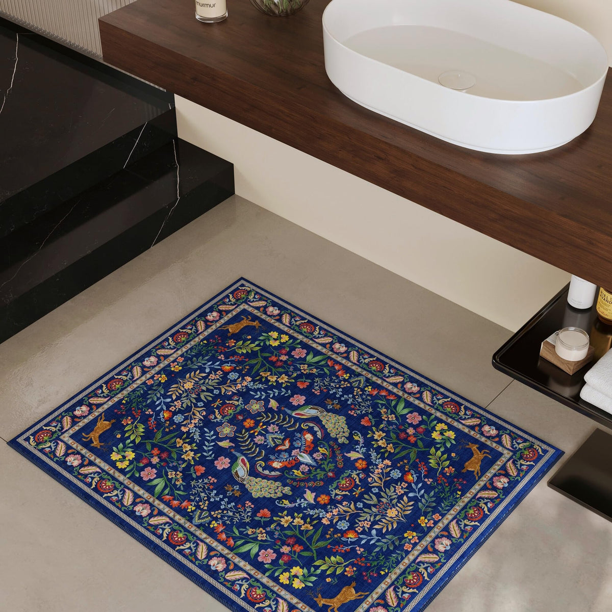 Rugcomf machine washable blue rug for quick cleaning