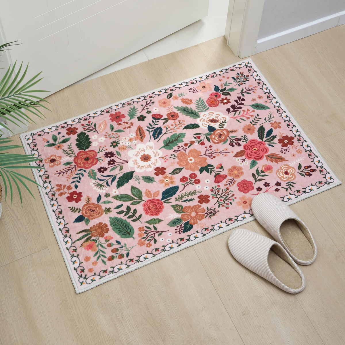 Rugcomf door mat with textured backing stays in place on floors.