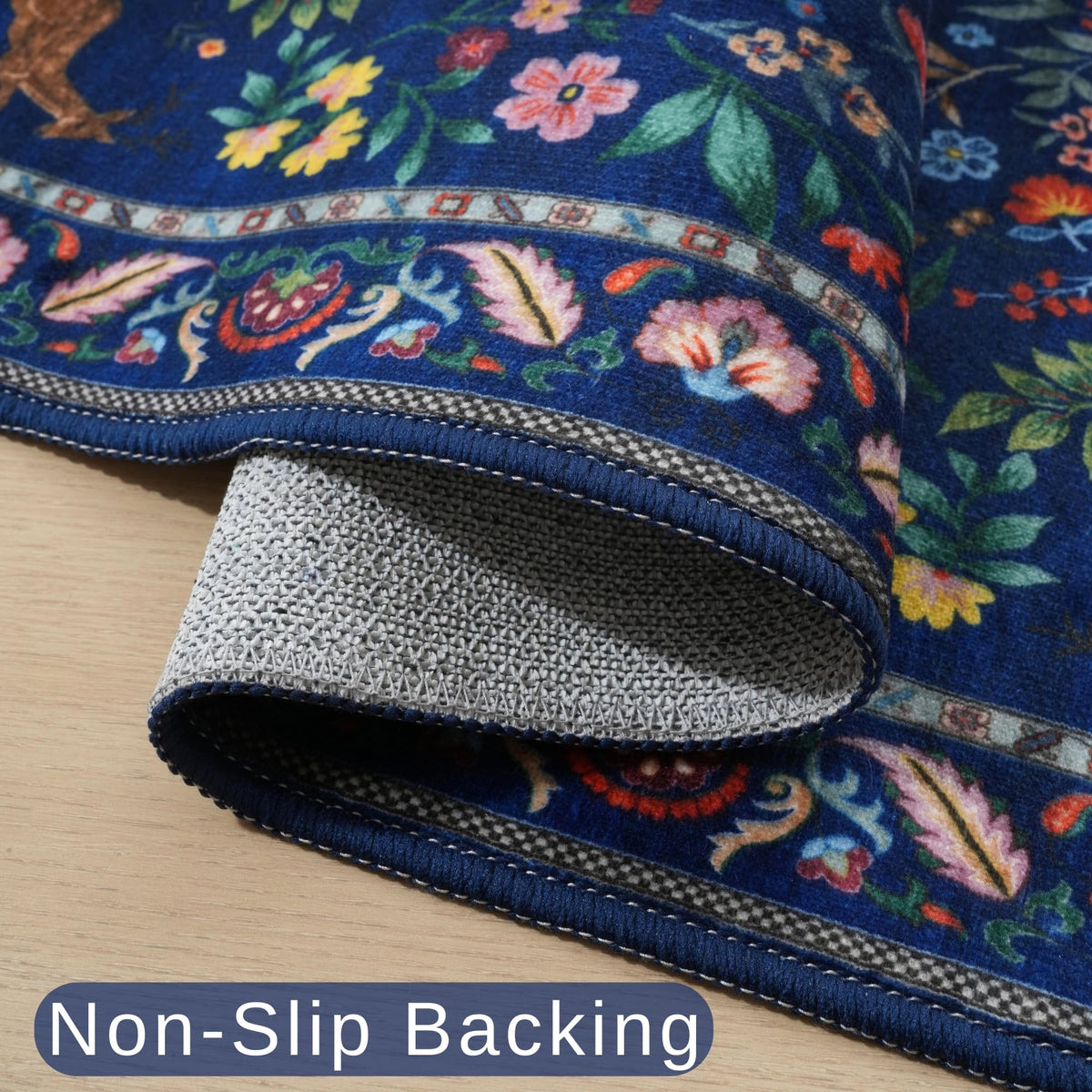 Rugcomf non-slip back blue entry rug stays in place