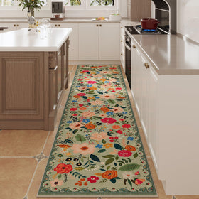 Rugcomf non-slip backing green rug for kitchen and entryway safety.