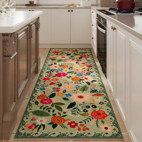 Rugcomf Runner hallway-green with floral detail offering cozy underfoot.