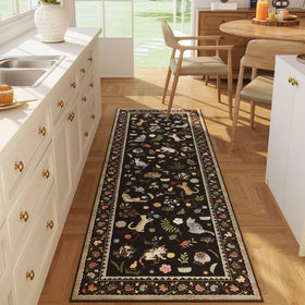 Rugcomf Runner non-slip kitchen rug in black provides stable footing for busy kitchens.