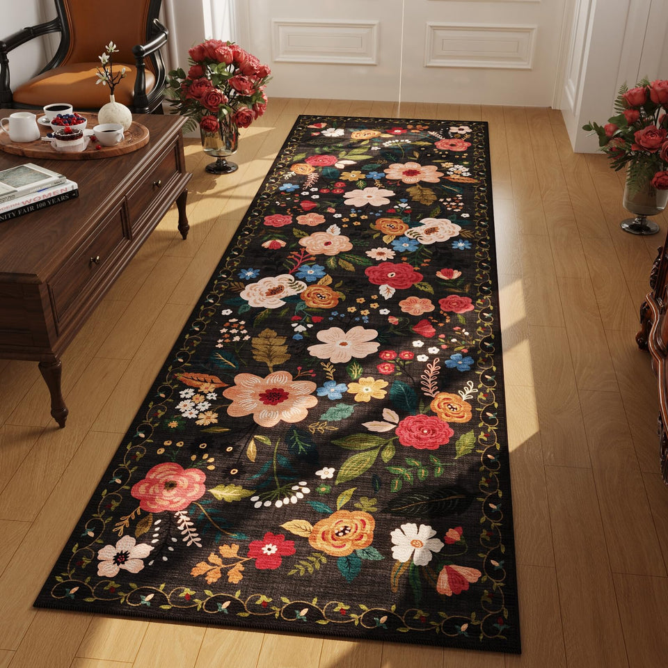 Rugcomf runner rug with non-slip backing keeps hallway surfaces steady and safe.