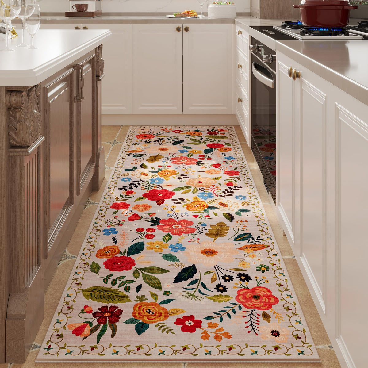 Rugcomf Runner Rug in hallway view showing secure non-slip beige design for high-traffic areas.