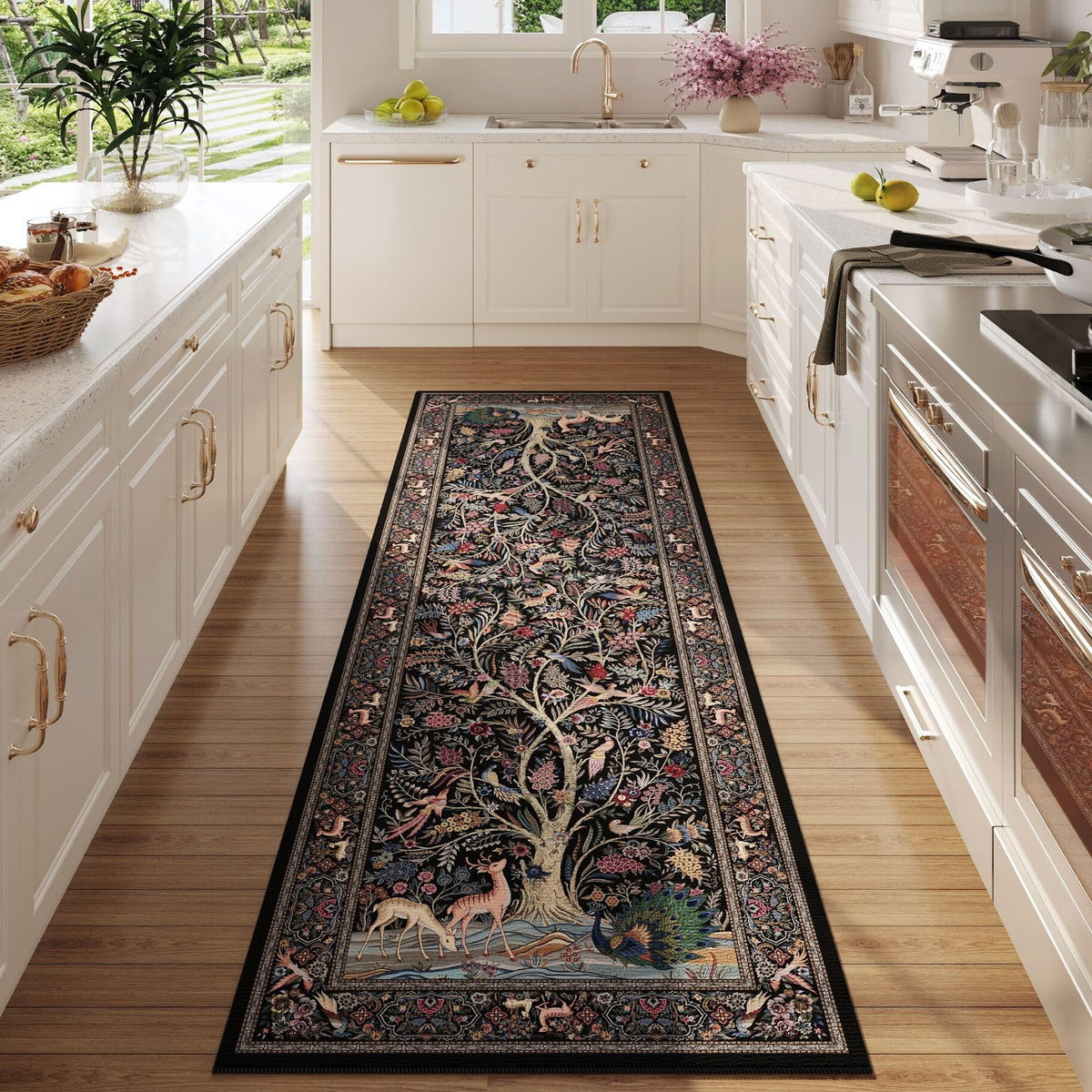 Rugcomf tree-of-life pattern runner adds vibrant energy to living spaces.
