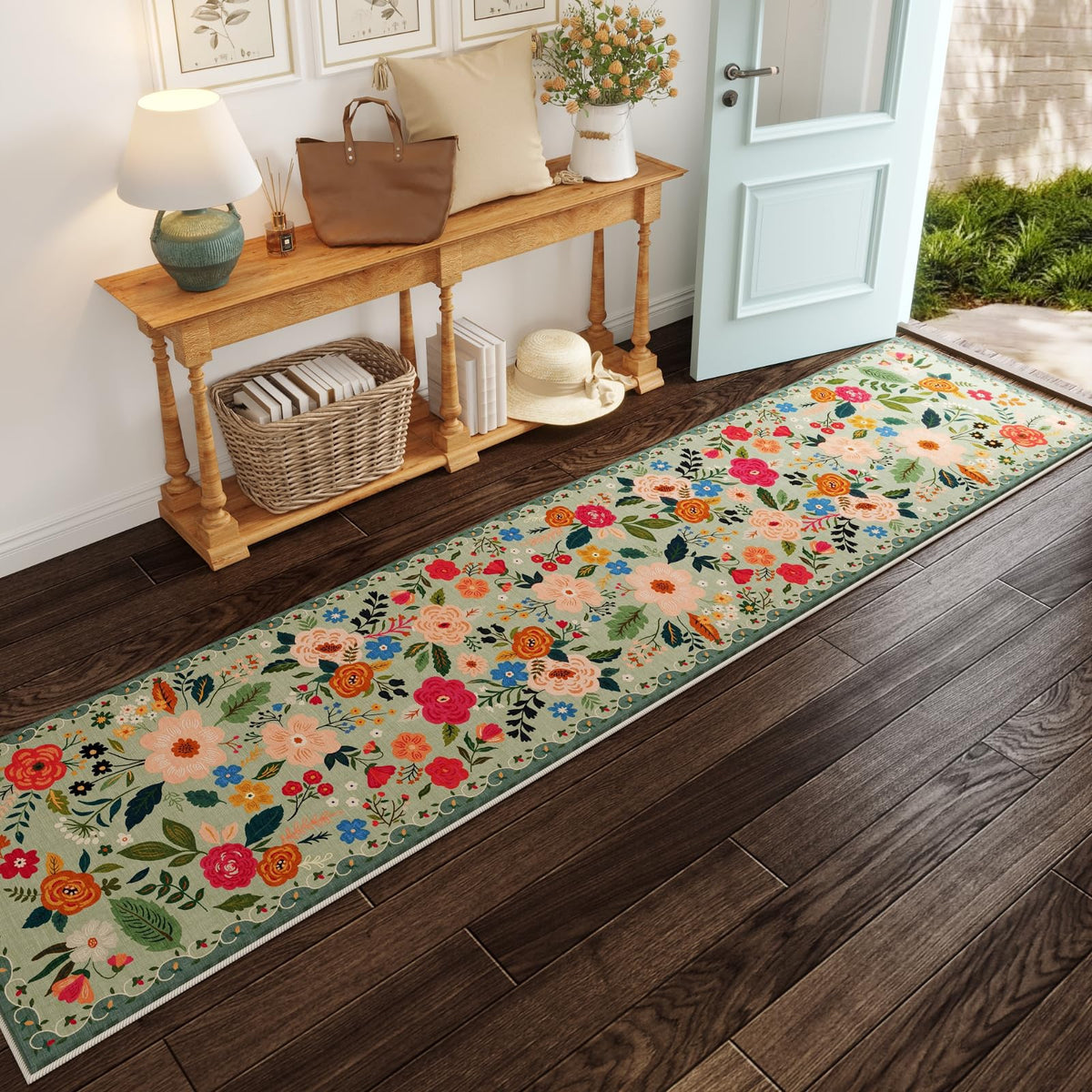 Rugcomf vintage medallion green runner adds timeless style to any room.