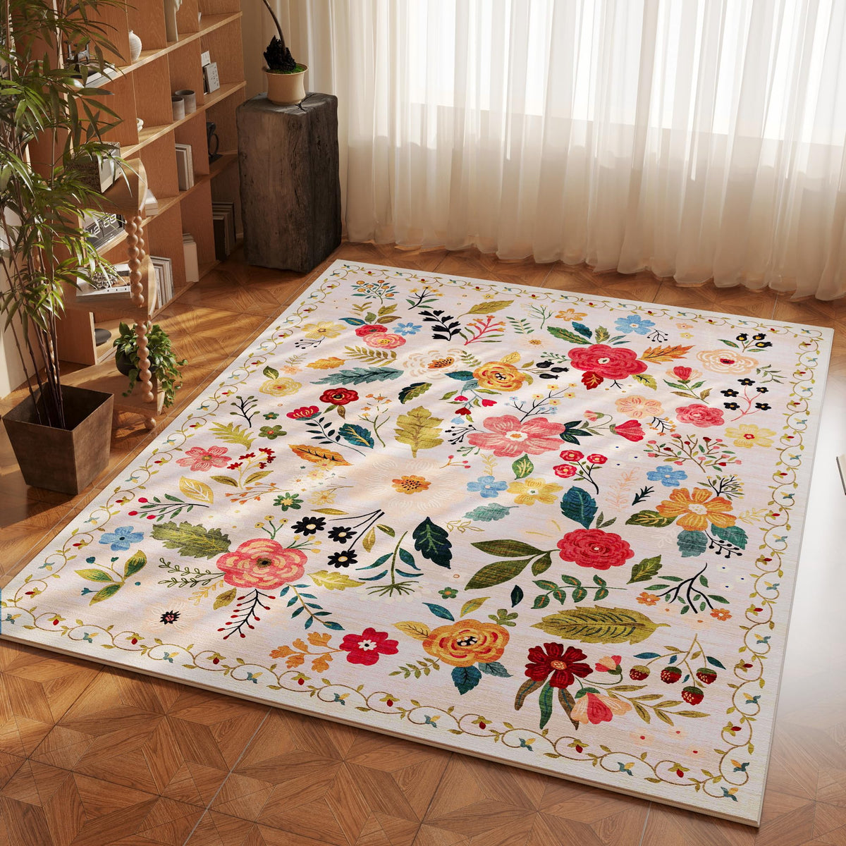 Rugcomf washable boho rug showing easy care and color vibrancy