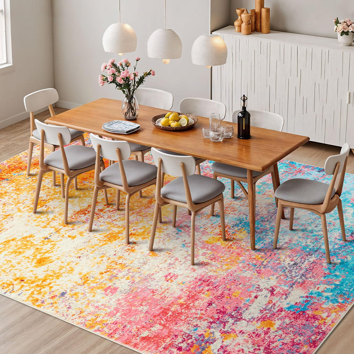 Rugflix stain-resistant fiber detail emphasizes easy cleanup after spills.