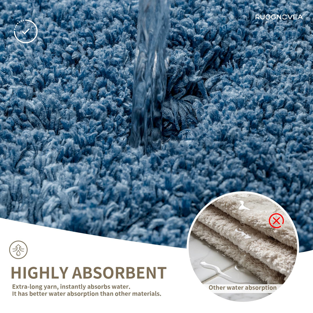 Ruggnovea machine-washable bath mat stays vibrant blue after washing