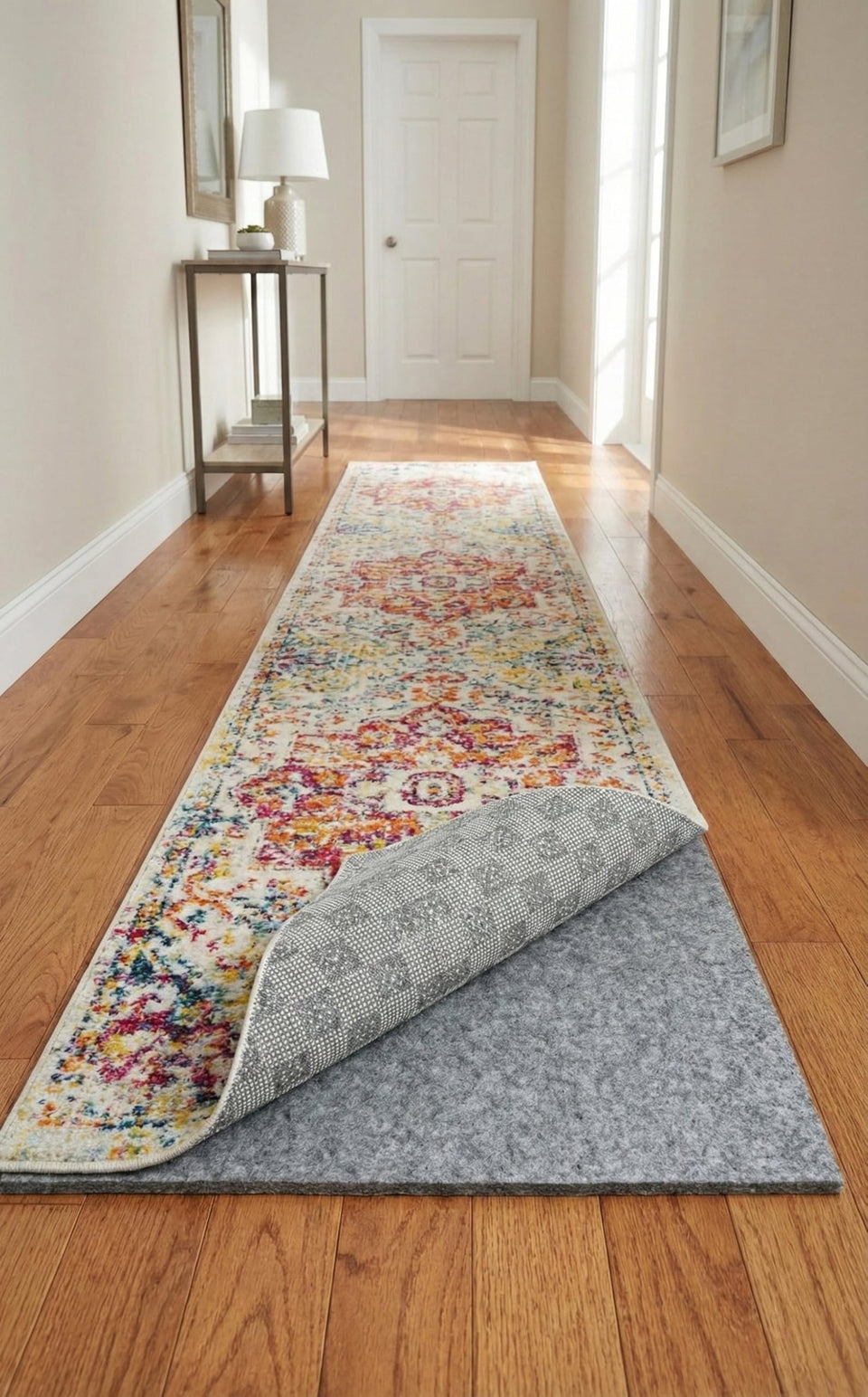 Rugs.com Everyday Performance Rug Pad with non-slip backing provides secure grip.