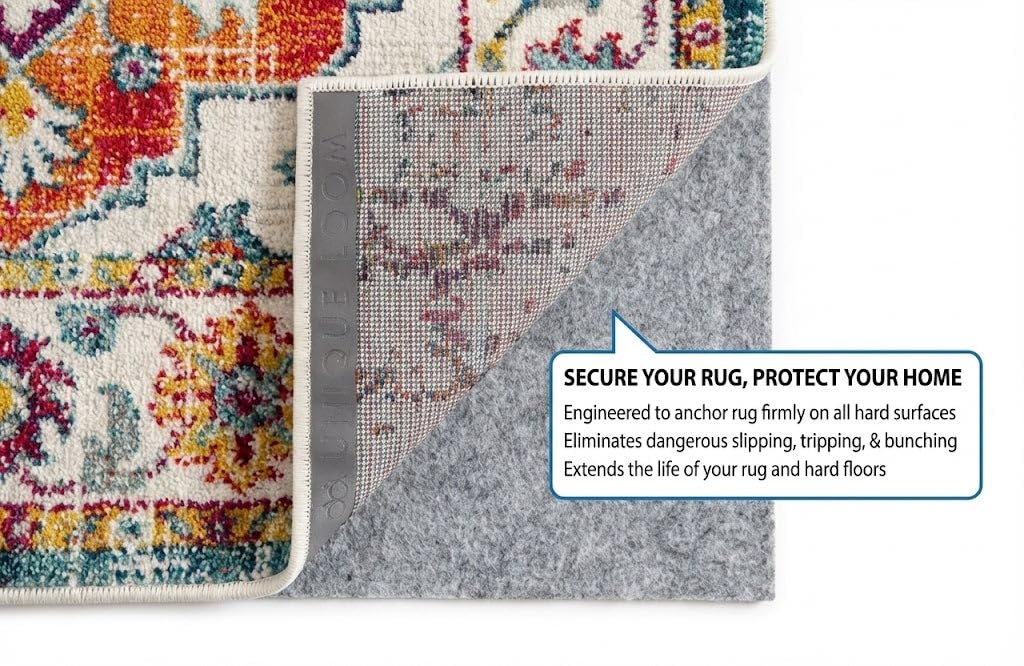 Rugs.com Everyday Performance Rug Pad soft underfoot feel adds comfort.