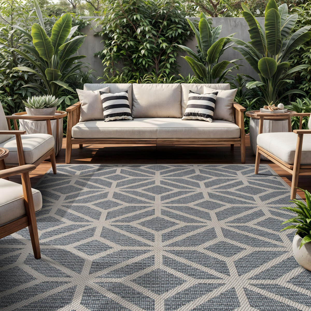 Rugshop blue contemporary geometric rug color detail shows chevron stripe