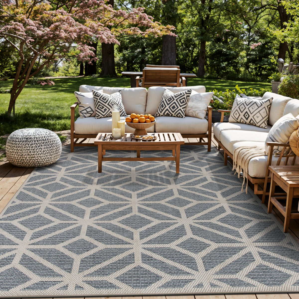 Rugshop blue contemporary geometric rug front view for living spaces