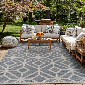 Rugshop blue contemporary geometric rug front view for living spaces