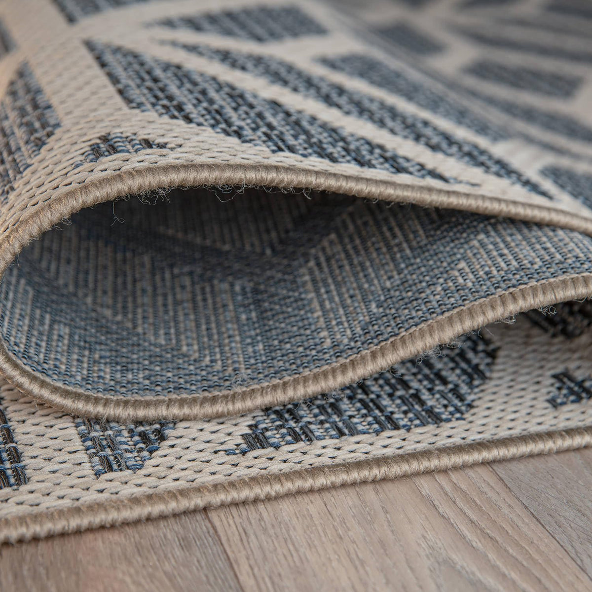 Rugshop blue contemporary geometric rug living room setup with coastal vibes