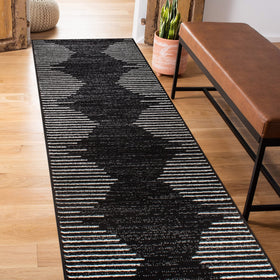 Rugshop bohemian stripe pattern runner in black for hallways and daily traffic