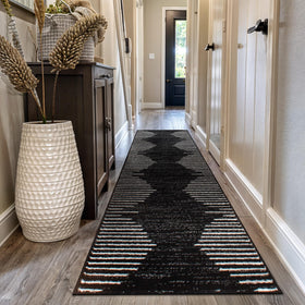 Rugshop Bohemian Stripe runner in black enhances high-traffic areas with bold color