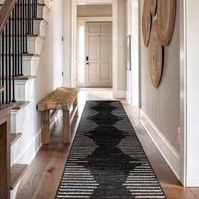 Durable polypropylene fibers on Rugshop Bohemian Stripe runner resist wear