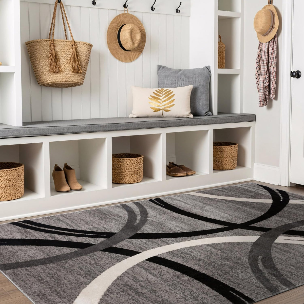 Rugshop wavy circles design area rug gray fits under furniture while showcasing the pattern.