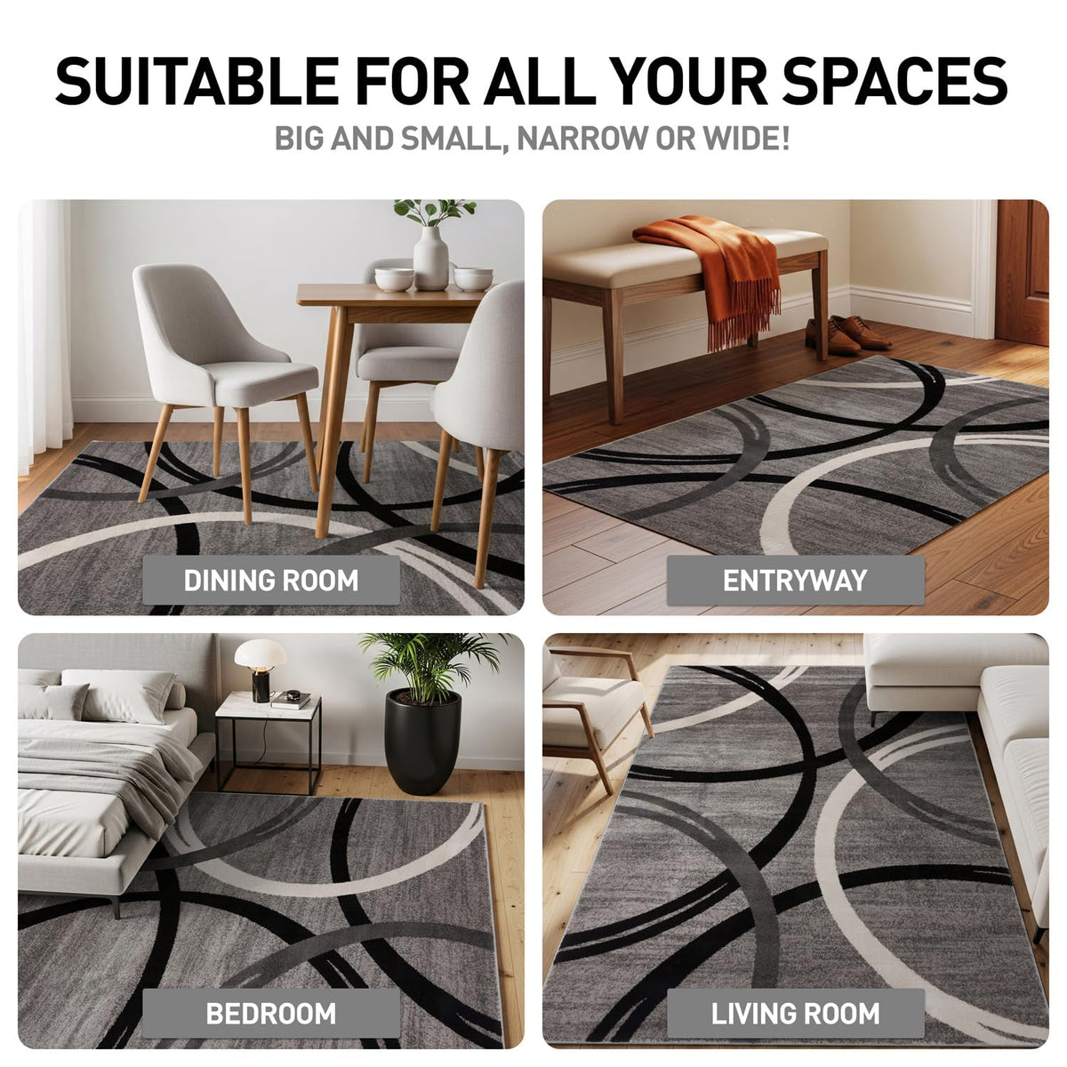 Rugshop wavy circles design area rug gray stays vibrant in heavy traffic.