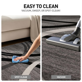 Rugshop wavy circles design area rug gray cleans easily with routine vacuuming.