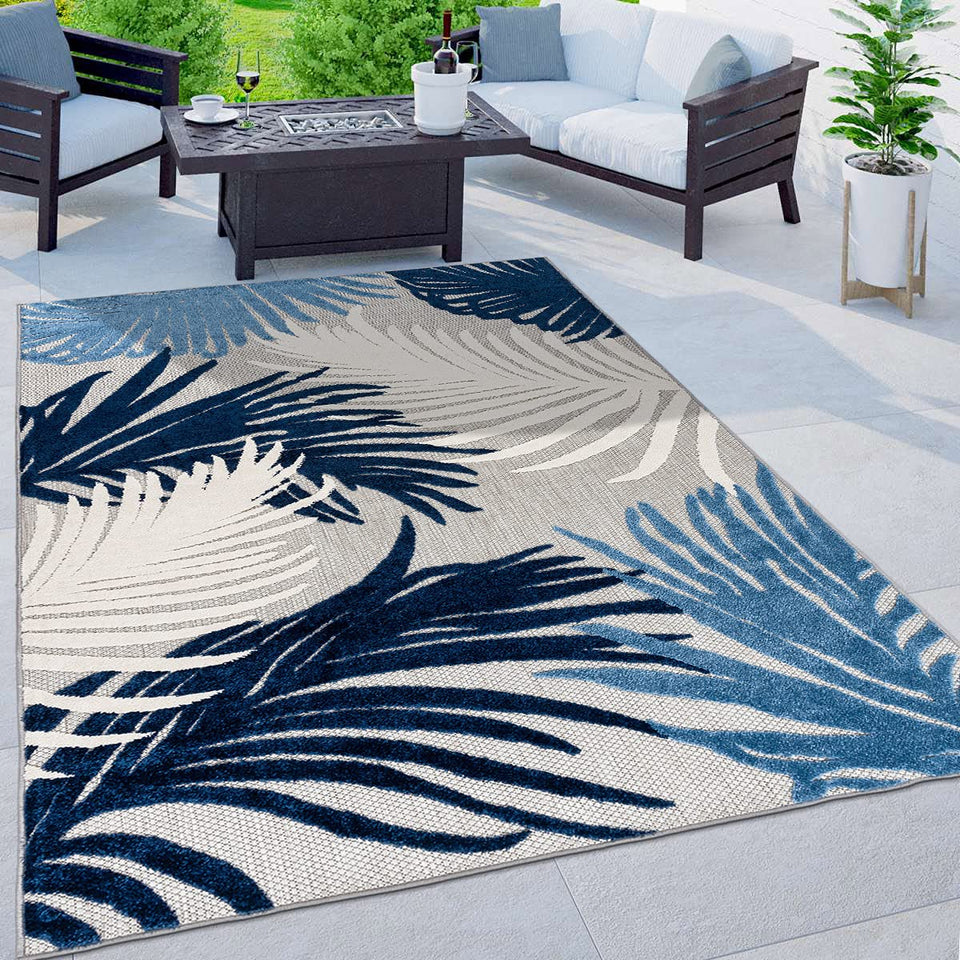 Rugshop Lucca navy floral pattern rug adds modern outdoor flair.