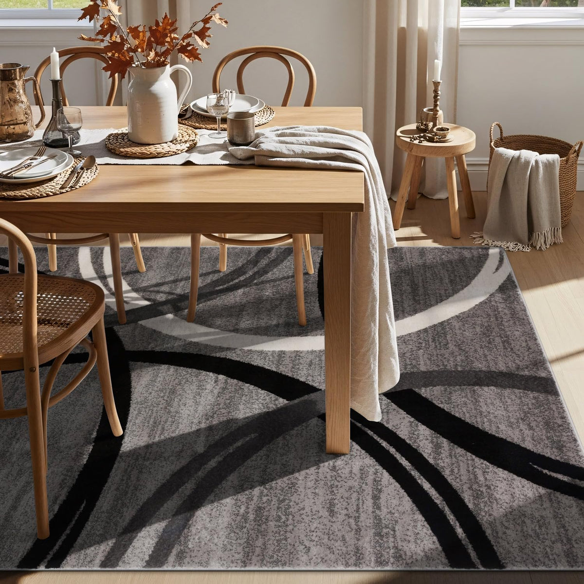Rugshop wavy circles design area rug gray complements modern or transitional interiors.