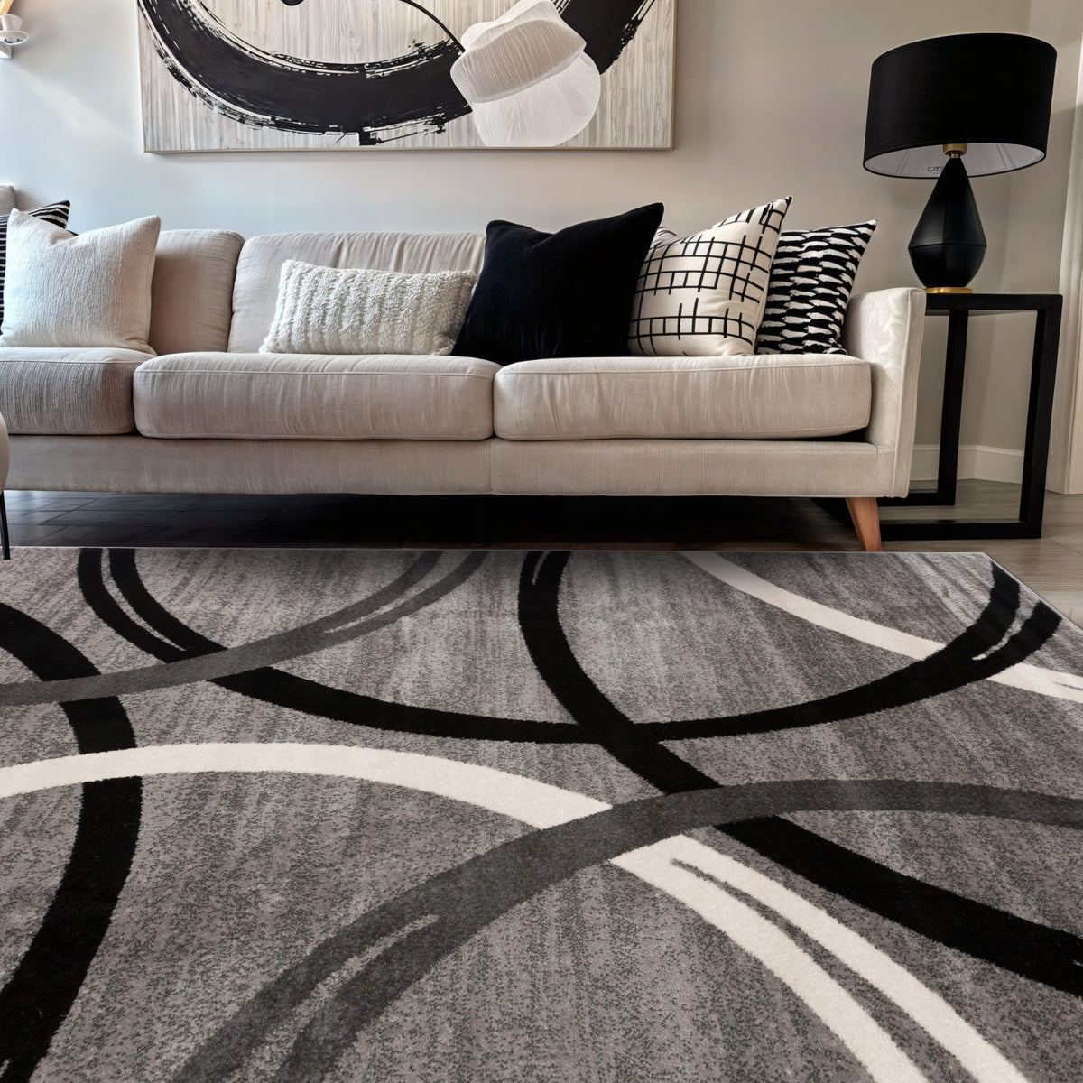 Rugshop wavy circles design area rug gray adds modern style to living room.