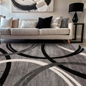Rugshop wavy circles design area rug gray adds modern style to living room.