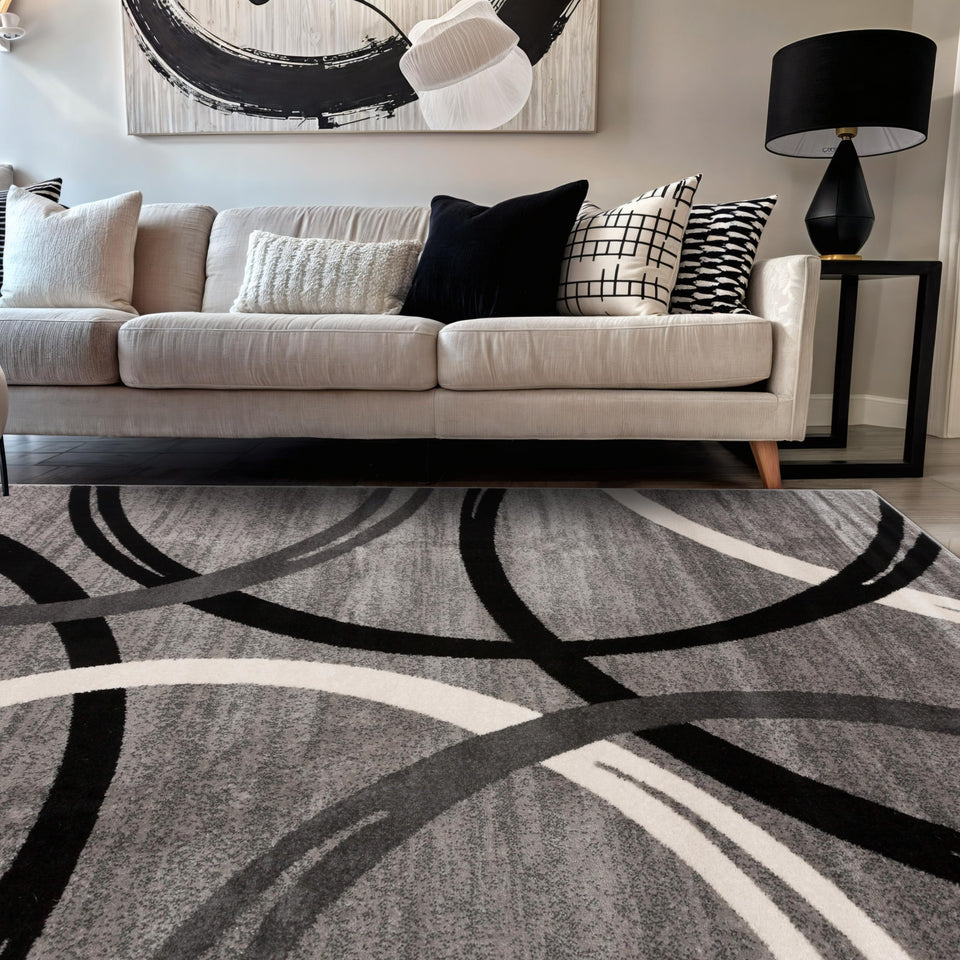 Rugshop wavy circles design area rug gray adds modern style to living room.
