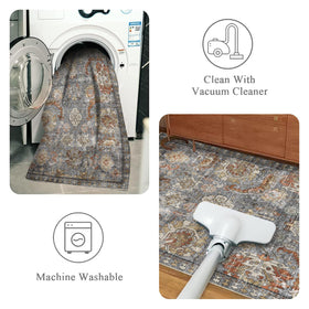 Vintage tribal medallion design on a RUGSURE area rug adds timeless charm.