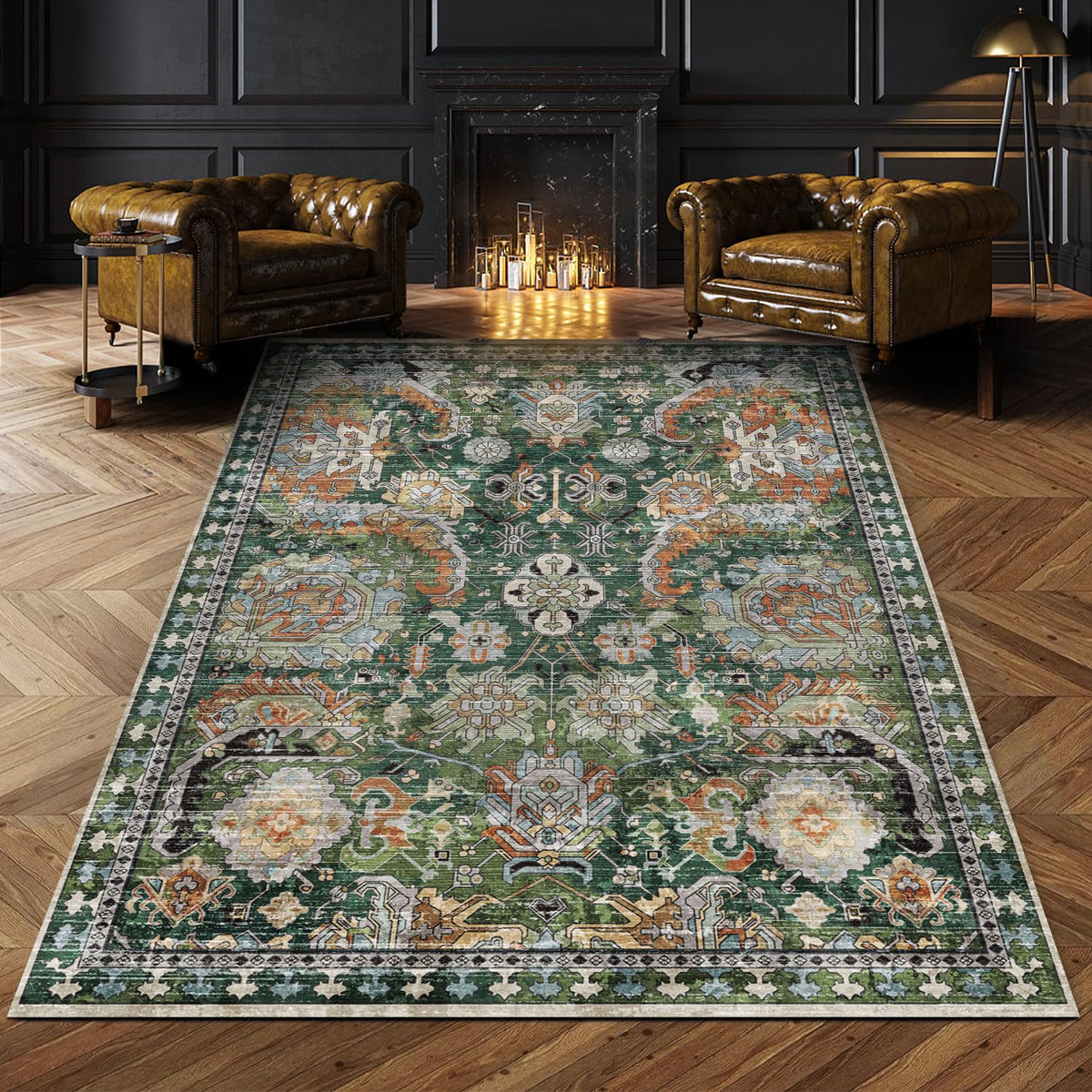 RUGSURE washable area rug for the living room with easy cleaning and non-slip grip.